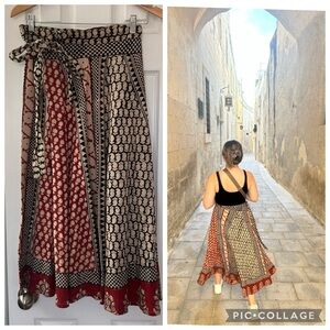 Elegant Red and Black Patterned Skirt